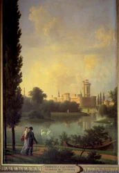 Het kasteel van Laxembourg, op de voorgrond de keizer van Oostenrijk en aartshertogin Marie Louise