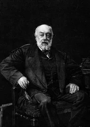 Portret van Gustave Nadaud (1820-1893), Franse zanger. Gravure naar het schilderij van Jean Joseph Weerts (1849-1927). In 