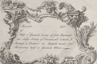 Handelskaart voor Frazer, legerdrukker, stationer en boekbinder, 1736