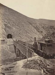 Brug en tunnel over Jalon, Madrid naar Zaragoza,c. 1860-1865 (foto)