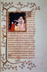Hertog Jan I van Berry (1340-1416) voor de Heilige Drie-eenheid. Miniatuur uit het handschrift (ms. lat. 18014) „De kleine getijden van Jan van Berry”, verlucht door Jean le Noir, circa 1375. Parijs, B.N.