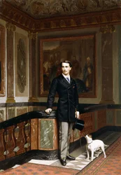 Conte de la Rouchefoucauld Duc de Doudeauville met zijn Terrier