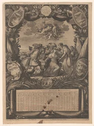 Kalender voor 1659: Allegorie op de overgave van Vlaanderen aan Lodewijk XIV