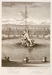 Fontein met cupido die een waterstraal pijl afvuurt, ontworpen door Louis Lerambert, in Versailles, 1677