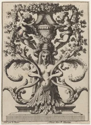 Ornament met een vrouw die in gebladerte verandert