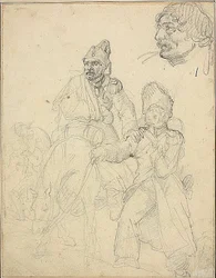 Studie van een figuurgroep, met detail van het hoofd van de grenadier