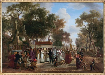 De Corpus Christi processie in een dorp