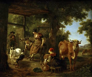 Op de boerderij. Een scène uit het landelijke leven
