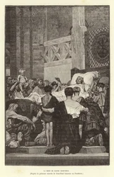 De dood van Sint Genevieve, ca. 512 (gravure)