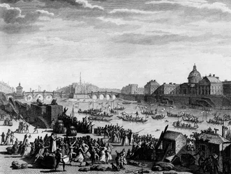Franse Revolutie: Feest ter nagedachtenis aan de federatie: spel op de Seine in Parijs op 18 juli