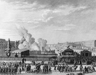 Franse Revolutie: Vrijwilligers op Pont Neuf in Parijs, 22 juli