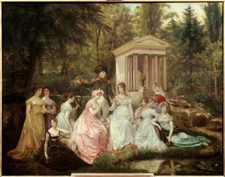 De roos van Malmaison: keizerin Joséphine de Beauharnais en keizer Napoleon Bonaparte met zijn hofdames, schilderij, 0,71 x 0,92 m, Malmaison, kasteelmuseum