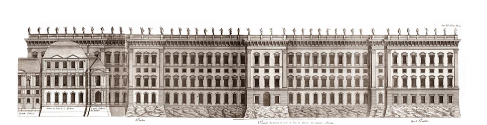 Het Louvre in Parijs, project van Gian Lorenzo Bernini: elevatie van de hoofdgevel aan de Seine - Uit 