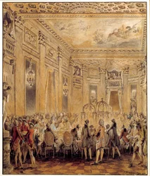 Feest gegeven door Jeanne Becu, gravin van Barry, minnares van Lodewijk XV, in het kasteel van Louveciennes