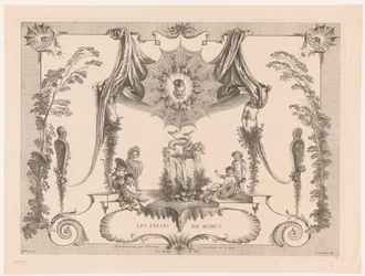 Ontwerp voor lambrisering met kinderen bij een fontein (Oeuvre van Antoine Watteau)