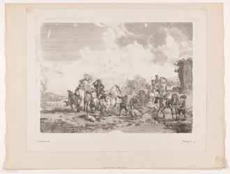 Rustend jachtgezelschap bij een fontein