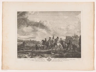 Rustend jachtgezelschap in een landschap