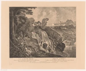 Rustende figuren bij een waterval