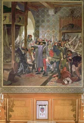 Etienne Marcel beschermt de Dauphin tegen de menigte in 1358