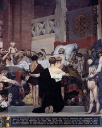 De dood van de heilige Genoveva, beschermheilige van de stad Parijs. Muurschildering van Jean Paul Laurens (1838-1921), Parijs, Panthéon
