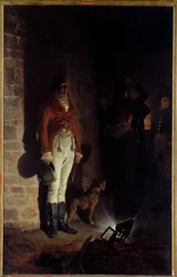 De dood van de hertog van Enghien (1772-1804). Louis Antoine Henri de Bourbon, hertog van Enghien (1772-1804), werd zonder bewijs verdacht van een samenzwering tegen de eerste consul Napoleon Bonaparte en op 21 maart 1804 in Vincennes geëxecuteerd.