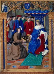 Francesco Petrarca presenteert zijn boek aan de koning van Frankrijk Lodewijk XII