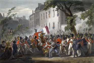 De 5e linie verbroedert met het volk, boulevard des Italians, op 29 juli