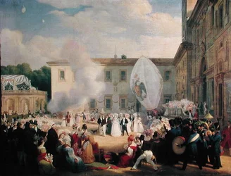 Francois Rene (1768-1848) Vicomte de Chateaubriand, ontvangt de Groothertogin Elena van Rusland (1807-73) in de tuinen van de Villa Medici, 29 april 1829, 1830