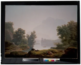 Ochtend en avond: Een klassiek landschap met herders, een aquaduct daarachter
