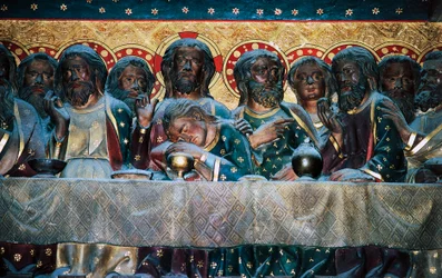 Laatste Avondmaal, bas-reliëf van koor met Verhalen uit het Leven van Christus, door Jean Ravy (overleden 1345), Notre-Dame Kathedraal (UNESCO Werelderfgoedlijst)
