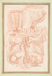 Gebonden tekening, Beugels en een kolomkapiteel met adelaars, in Dessins d