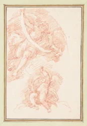 Gevleugeld figuur met riem en putto