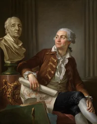 Portret van man met buste van Denis Diderot