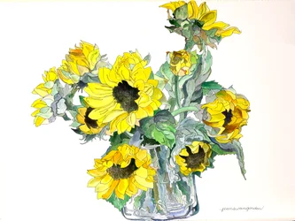 Zonnebloemen, 2002 (aquarel en inkt op papier)