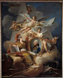 Allegorisch portret van Louis Charles Auguste Fouquet, hertog van Belle Isle, maarschalk van Frankrijk (1684-1761). Schilderij door Jean Valade (1758)