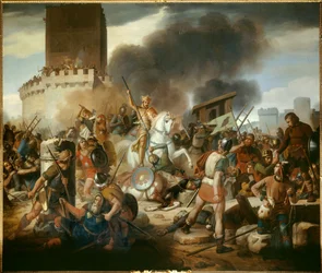 Graaf Eudes (Odon) (860-898) verdedigt Parijs tegen de Noormannen in 886