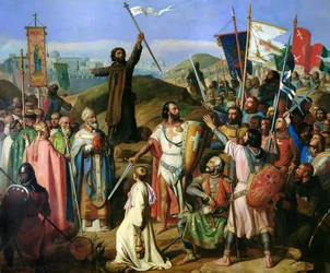 De blootsvoetse processie van kruisvaarders rond de stadsmuren van Jeruzalem, 14 juli 1099