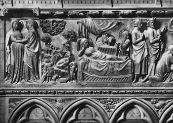 Kathedraal, interieur, koorscherm, Visitatie, Aankondiging aan de herders, Geboorte, ca. 1340-51