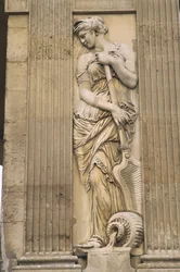 Frankrijk, Parijs, Les Halles, Fontaine des Innocents, stenen beeldhouwwerk, standbeeld van vrouw