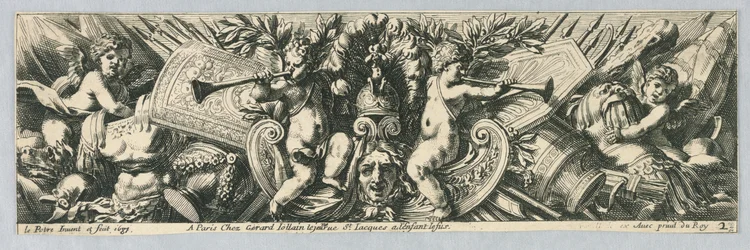 Friezen: trofeeën van wapens en putti