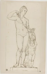 Sculptuur van Venus en Cupido, met het harnas van Mars