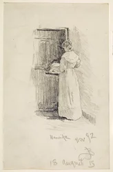 Zuster van de kunstenares met dienblad