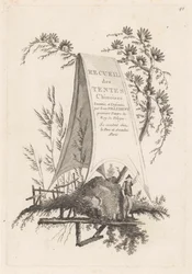 Man met stok bij tent