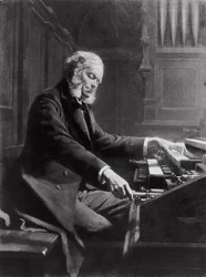 Cesar Franck aan de console van het orgel in de St. Clotilde Basiliek, Parijs, 1885