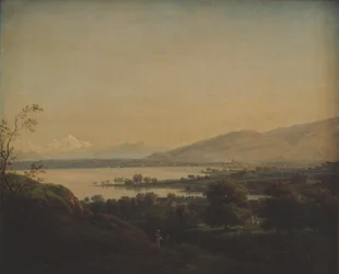 Uitzicht over het Meer van Genève naar de Mont Blanc en Genève