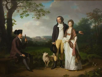 Deens: Niels Ryberg met zijn zoon Johan Christian en schoondochter Engelke, née Falbe Niels Ryberg met zijn zoon Johan Christian en zijn schoondochter Engelke, née Falbe