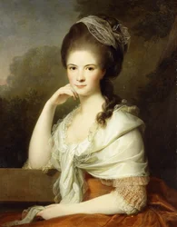Portret van een dame, zittend half-lengte, gekleed in een bruine jurk en een witte sjaal, 1778