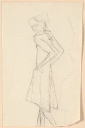 Wandelende heer, half van achteren gezien, lopend naar links