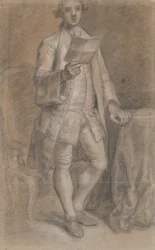 Studie voor een portret van een staande man met een papier in de hand