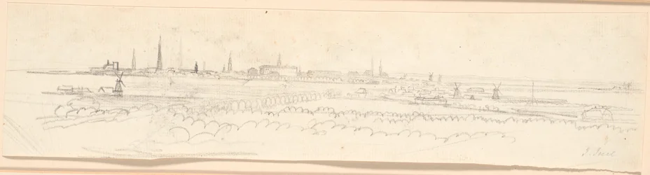 Uitzicht over Kopenhagen vanaf de Frederiksberg heuvel. Achtergrondstudie voor portret van Frederik de zesde als kroonprins